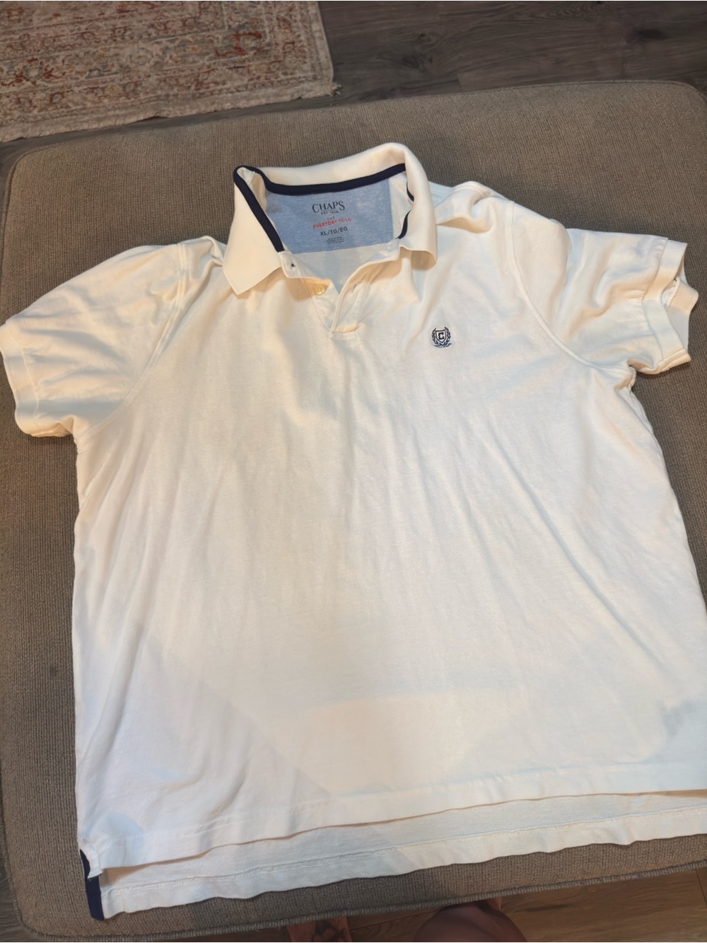 Chaps Men's Cream Polo with Navy Contrast Trim